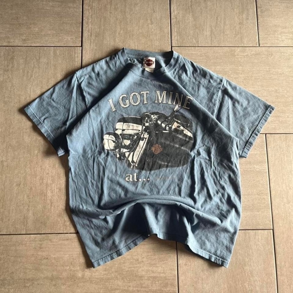 Harley Davidson Graphic T Shirt Blue Short Sleeve Motorcycle Ellington CT 22x28